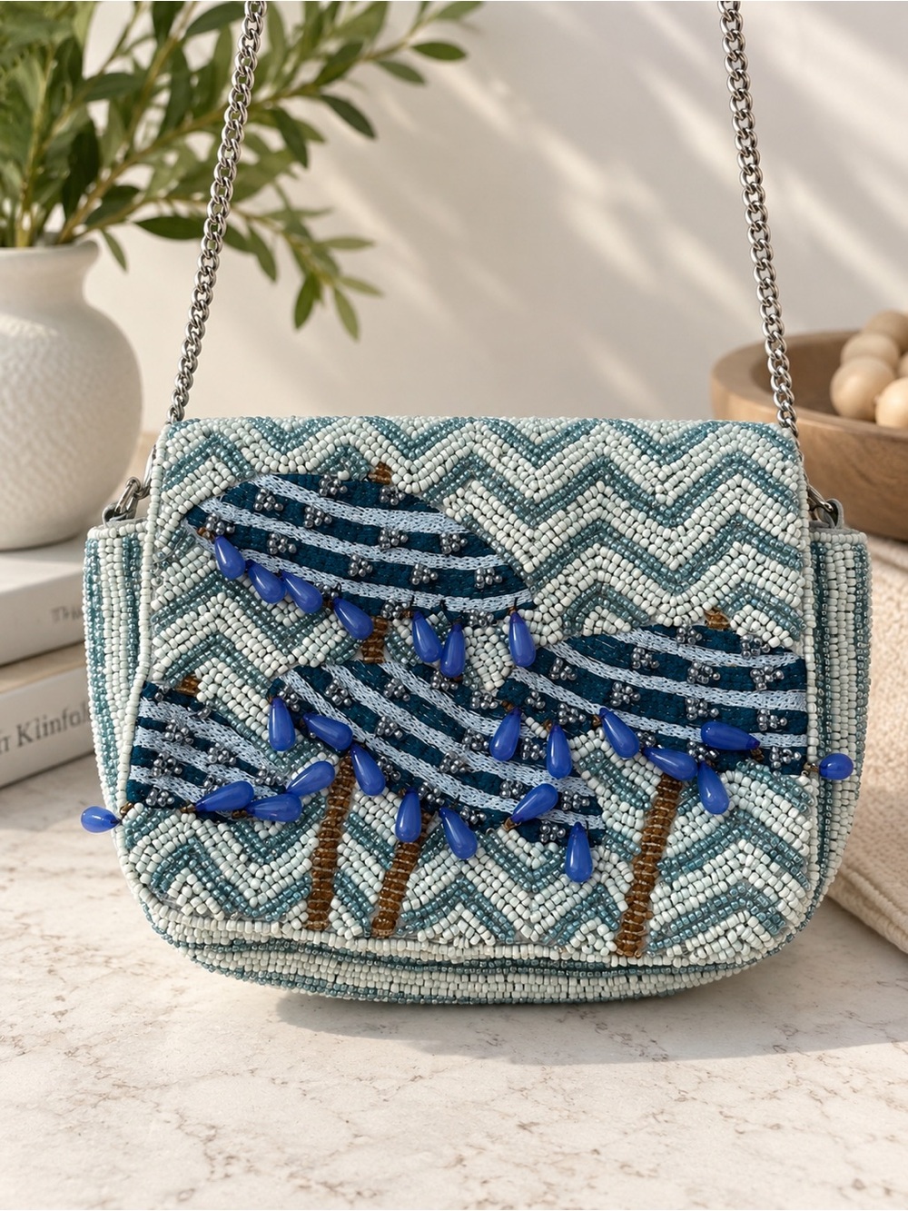 Handcrafted in India Beaded Umbrella Crossbody Bag ☔💙